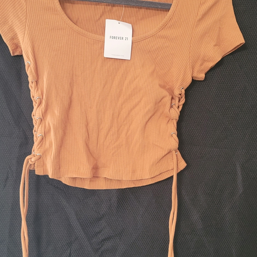 Forever 21 Brown and Orange Ruched Crop T-Shirt